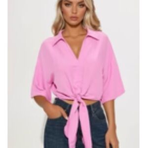 Fashion Nova Light Pink Tie-Front Blouse
